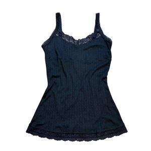 DeadStock Y2K Pointelle Black Babydoll Lace Trim Cami Large
